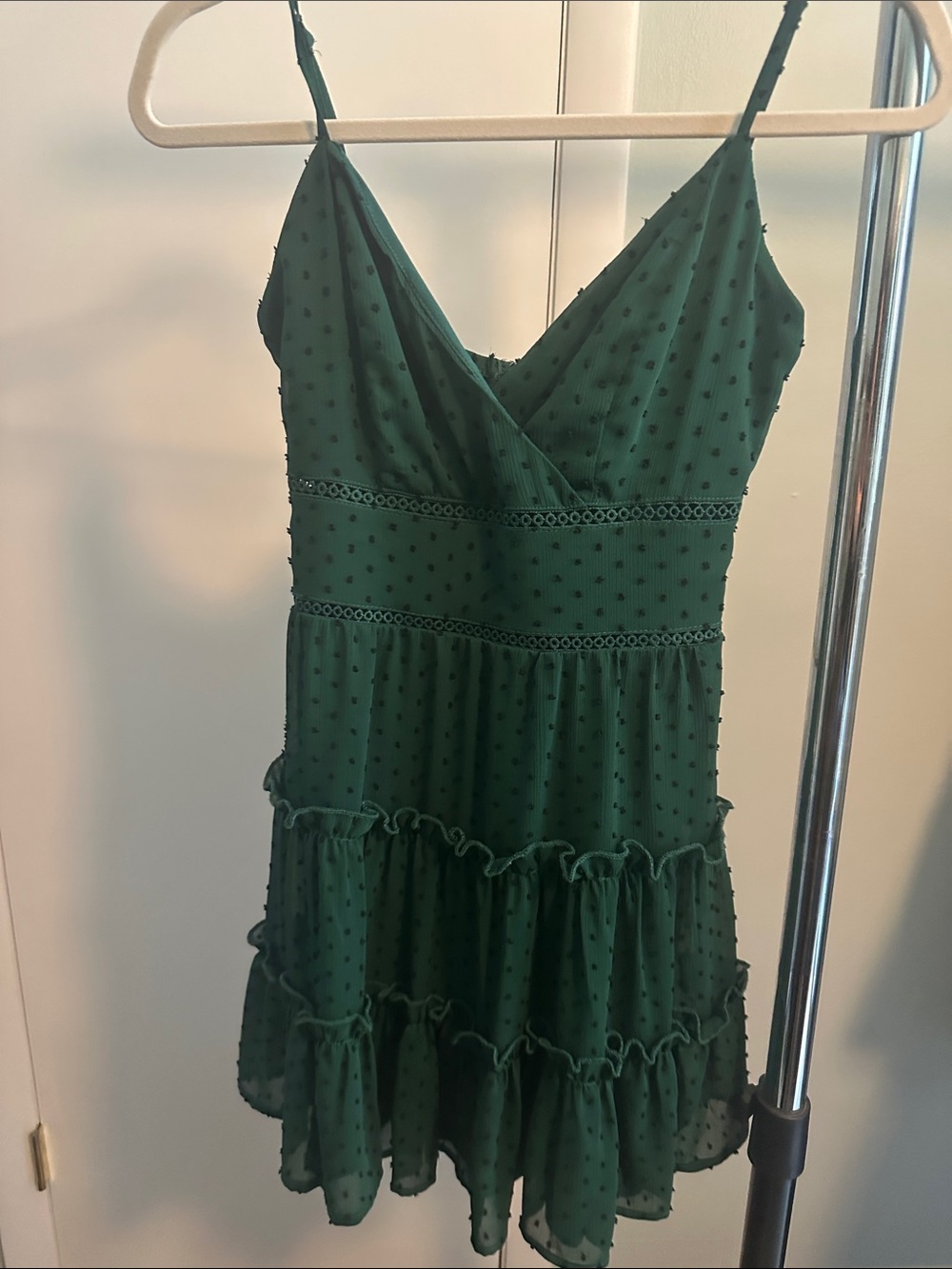 miami Emerald Green Swiss Dot Tiered Mini Dress